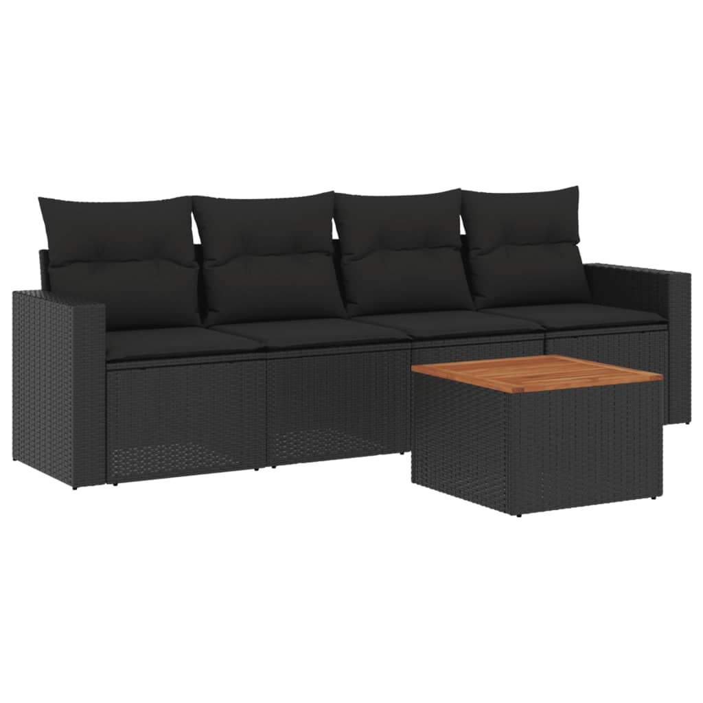 Set mobilier de grădină cu perne, 5 piese, negru, poliratan GartenMobel Dekor