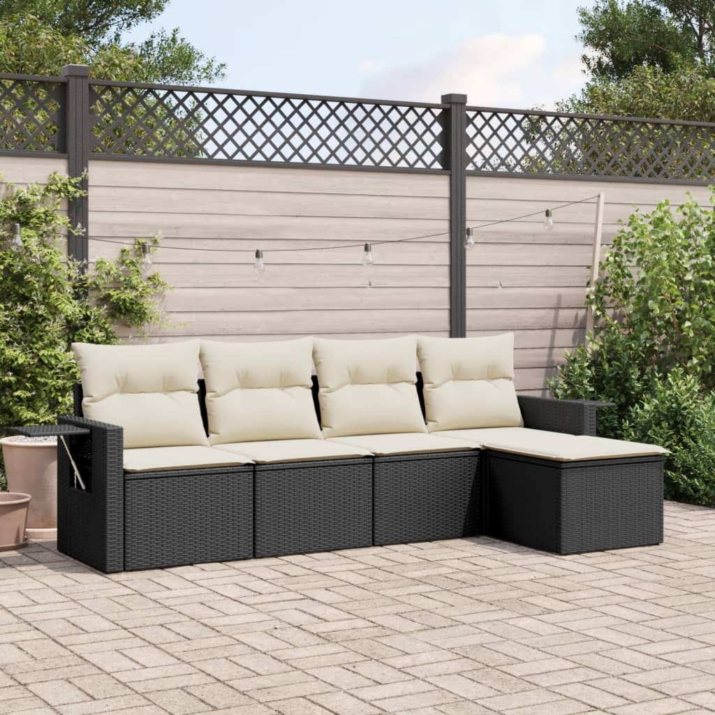 Set mobilier de grădină cu perne, 5 piese, negru, poliratan GartenMobel Dekor