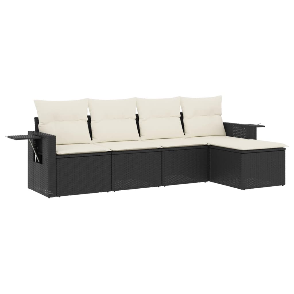 Set mobilier de grădină cu perne, 5 piese, negru, poliratan GartenMobel Dekor