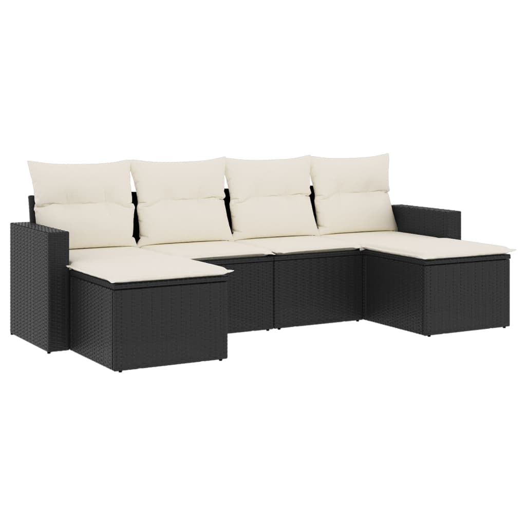 Set mobilier de grădină cu perne, 6 piese, negru, poliratan GartenMobel Dekor