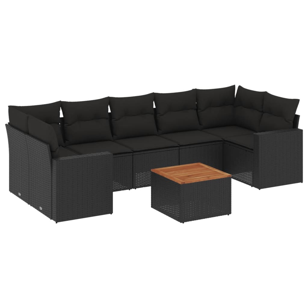 Set mobilier de grădină cu perne, 8 piese, negru, poliratan GartenMobel Dekor