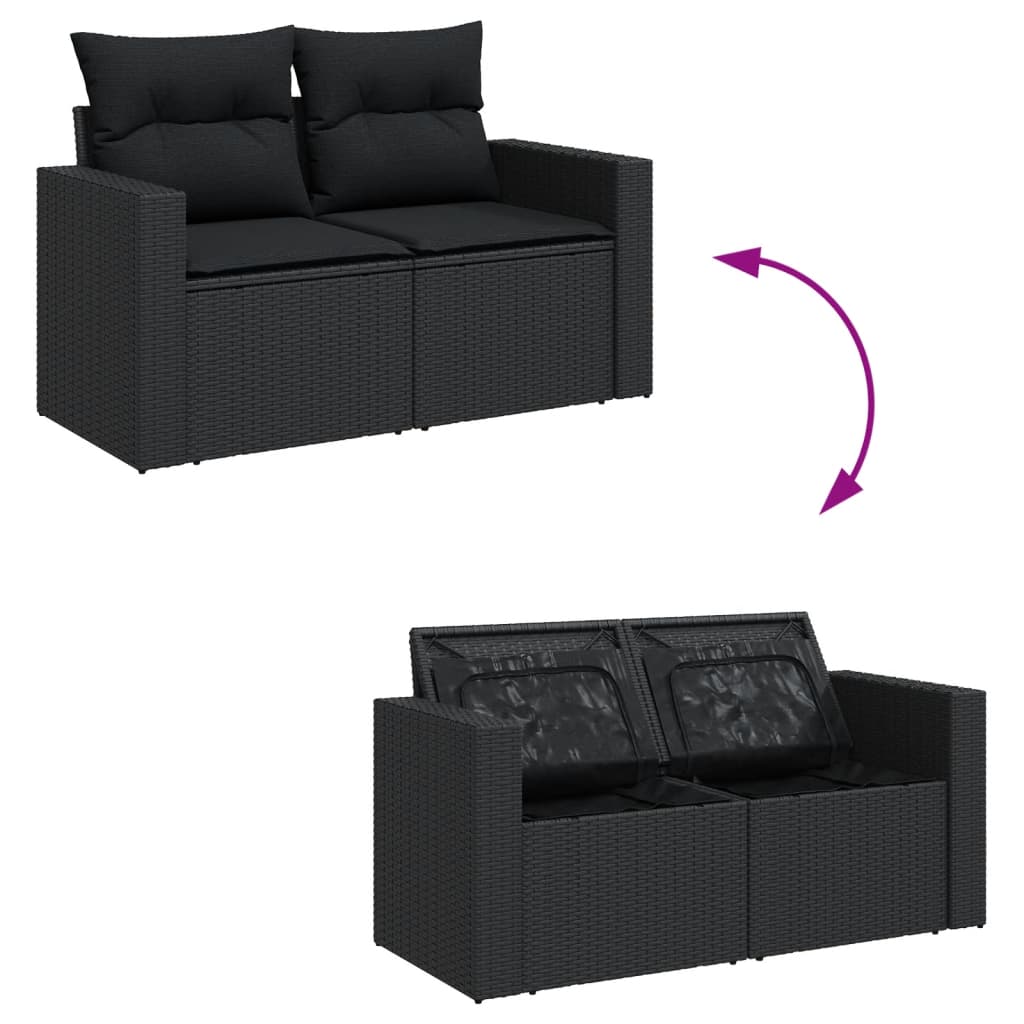 Set mobilier de grădină cu perne, 8 piese, negru, poliratan GartenMobel Dekor