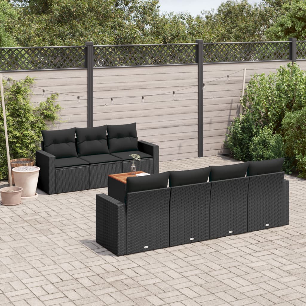 Set mobilier de grădină cu perne, 8 piese, negru, poliratan GartenMobel Dekor