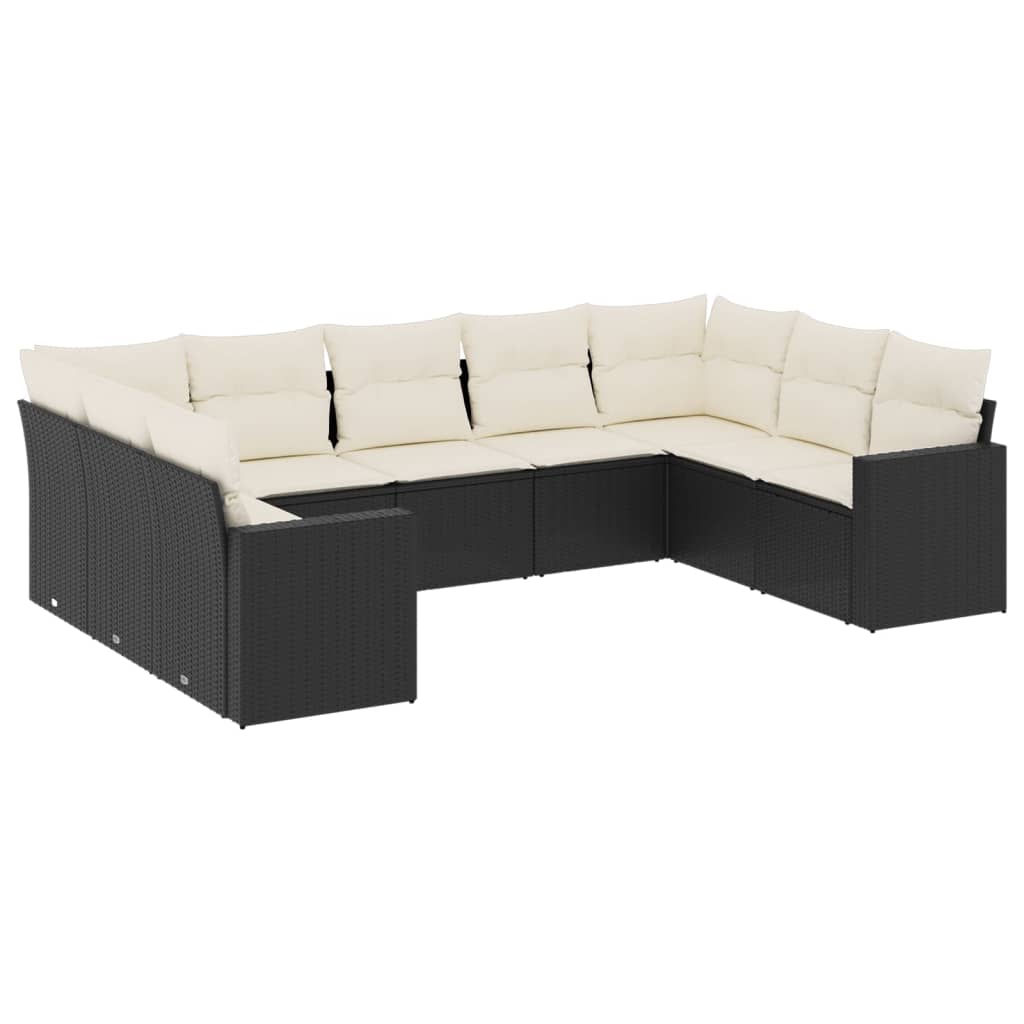Set mobilier de grădină cu perne, 9 piese, negru, poliratan GartenMobel Dekor