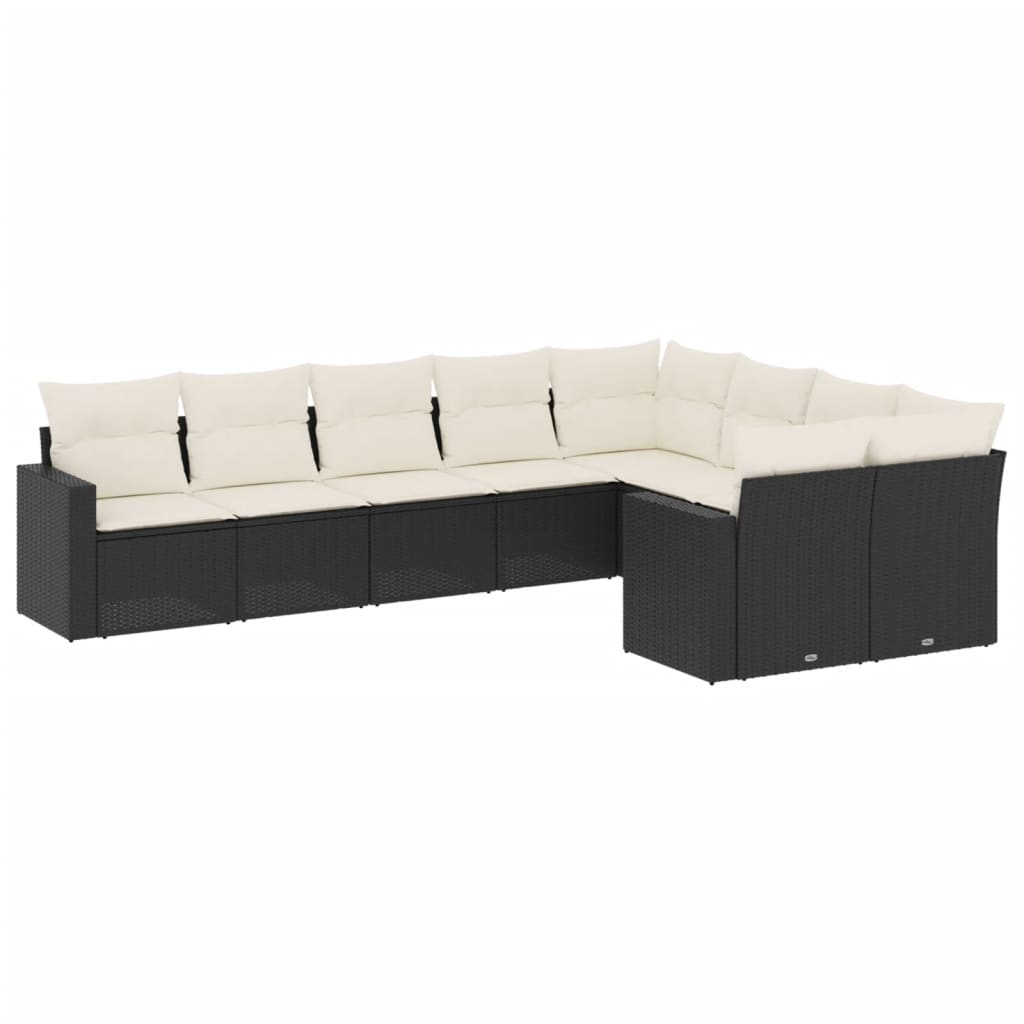 Set mobilier de grădină cu perne, 9 piese, negru, poliratan GartenMobel Dekor