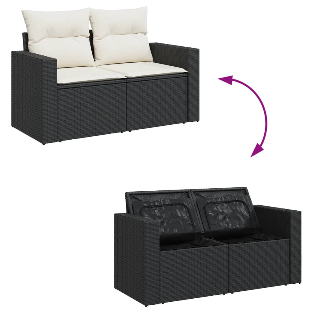 Set mobilier de grădină cu perne, 9 piese, negru, poliratan GartenMobel Dekor