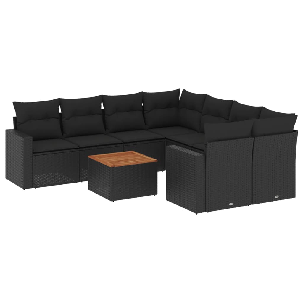 Set mobilier de grădină cu perne, 9 piese, negru, poliratan GartenMobel Dekor