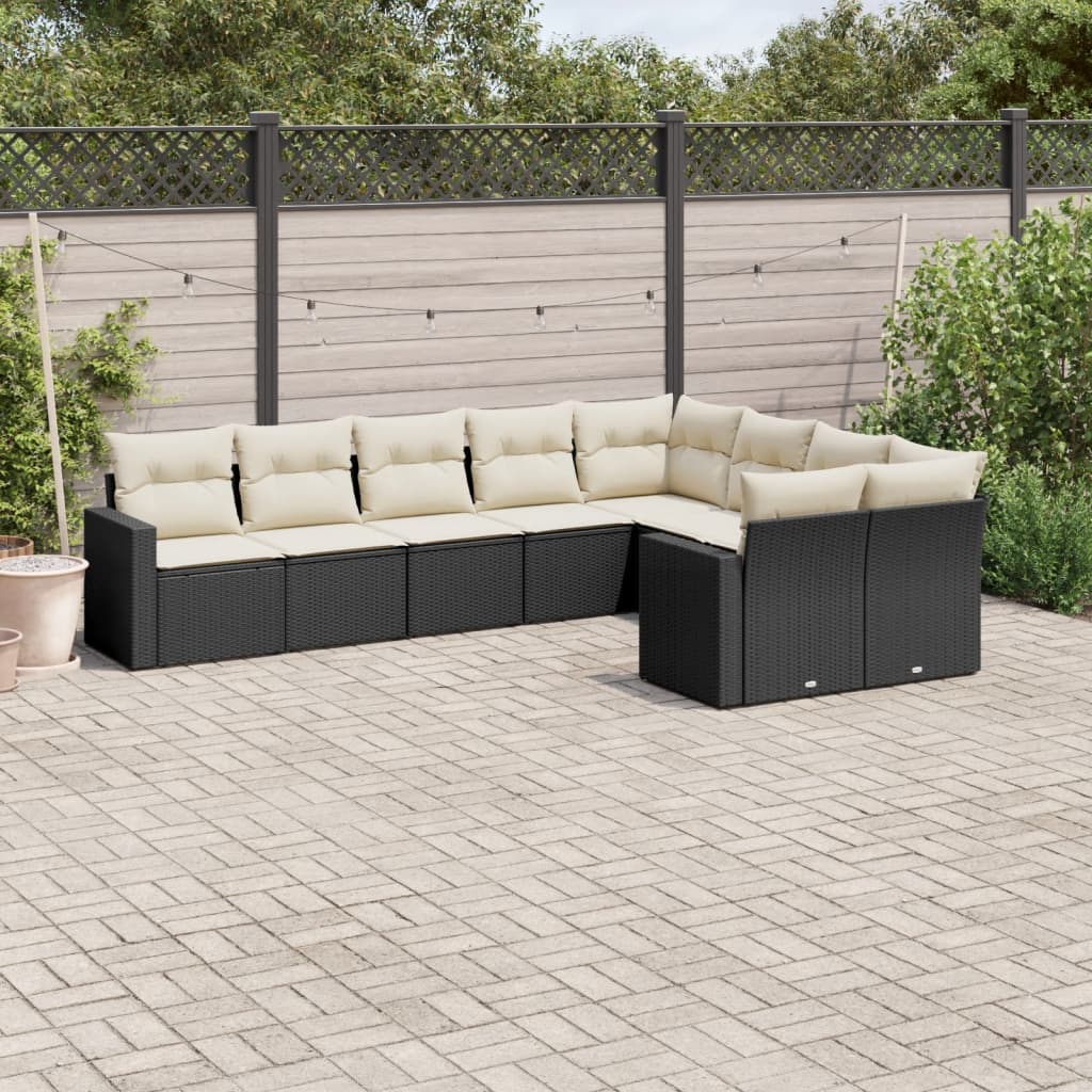 Set mobilier de grădină cu perne, 9 piese, negru, poliratan GartenMobel Dekor