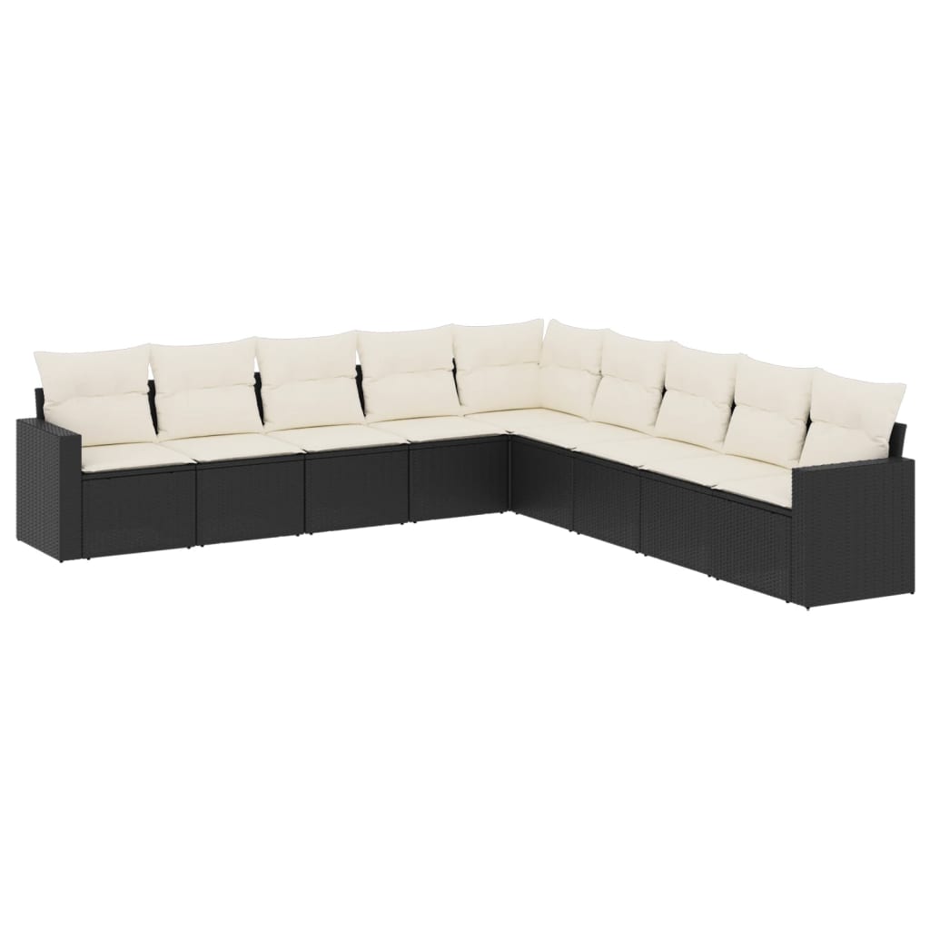 Set mobilier de grădină cu perne, 9 piese, negru, poliratan GartenMobel Dekor
