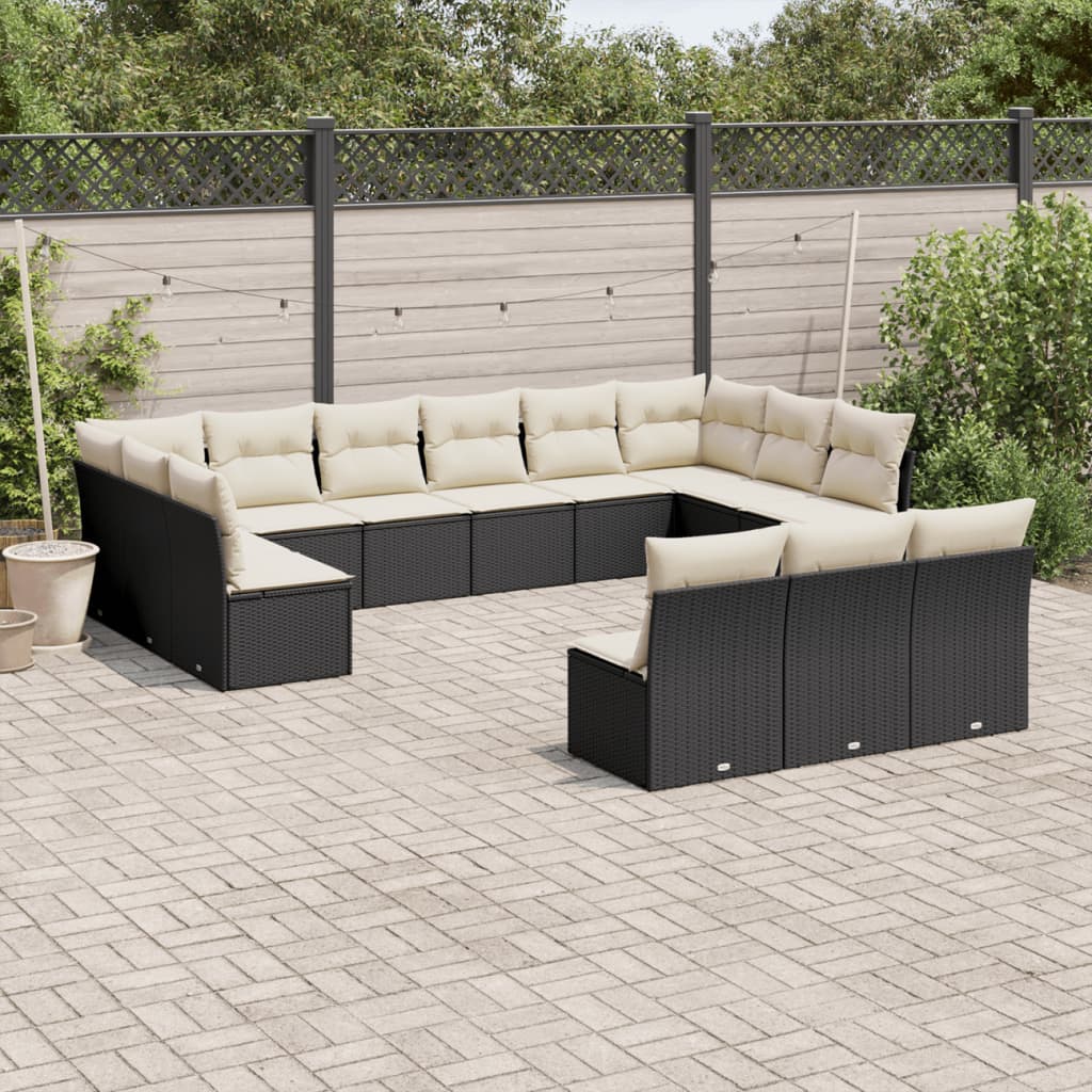 Set mobilier de grădină cu perne, 13 piese, negru, poliratan GartenMobel Dekor
