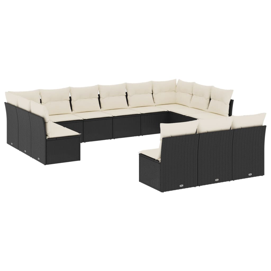 Set mobilier de grădină cu perne, 13 piese, negru, poliratan GartenMobel Dekor