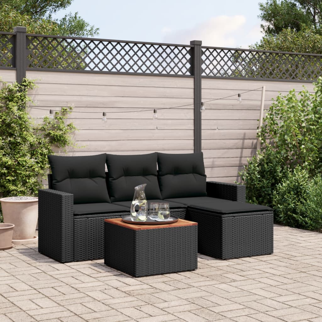 Set mobilier de grădină cu perne, 5 piese, negru, poliratan GartenMobel Dekor