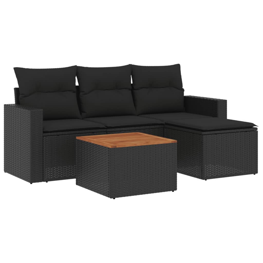 Set mobilier de grădină cu perne, 5 piese, negru, poliratan GartenMobel Dekor