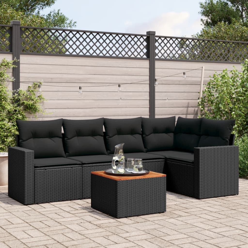 Set mobilier de grădină cu perne, 6 piese, negru, poliratan GartenMobel Dekor
