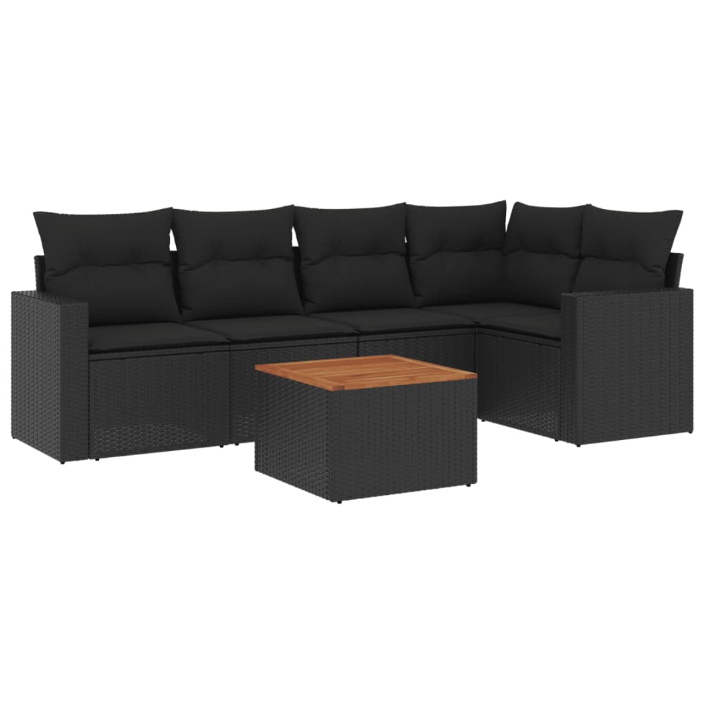 Set mobilier de grădină cu perne, 6 piese, negru, poliratan GartenMobel Dekor