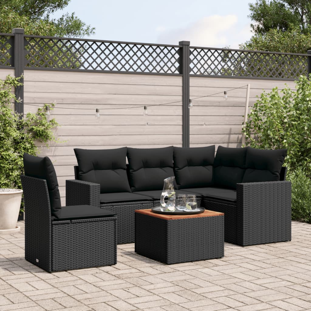 Set mobilier de grădină cu perne, 6 piese, negru, poliratan GartenMobel Dekor