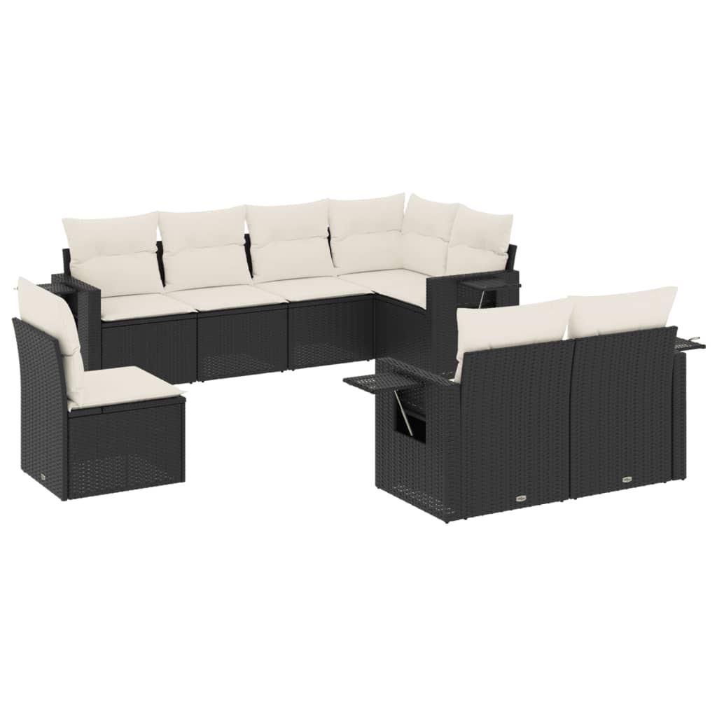 Set mobilier de grădină cu perne, 8 piese, negru, poliratan GartenMobel Dekor