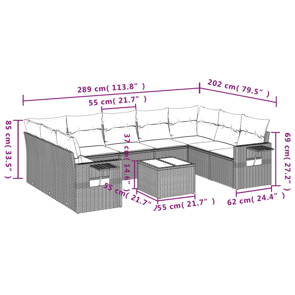 Set canapele de grădină cu perne, 10 piese, negru, poliratan GartenMobel Dekor