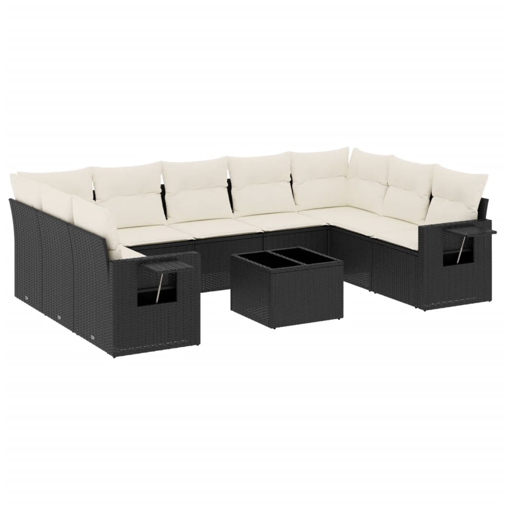 Set canapele de grădină cu perne, 10 piese, negru, poliratan GartenMobel Dekor