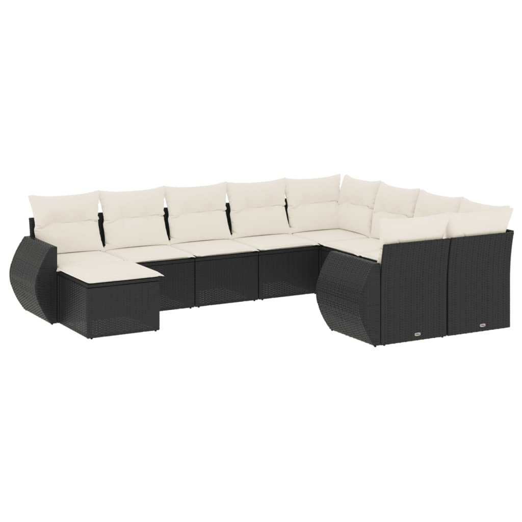 Set canapele de grădină cu perne, 10 piese, negru, poliratan GartenMobel Dekor