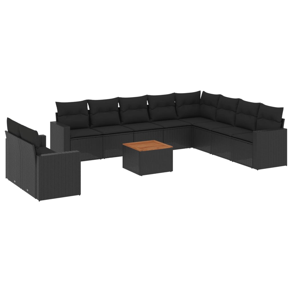 Set canapele de grădină cu perne, 11 piese, negru, poliratan GartenMobel Dekor