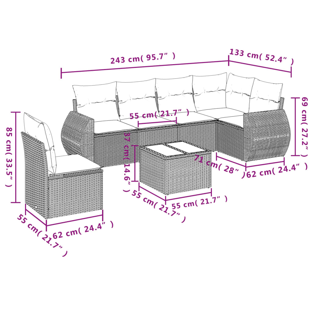 Set canapele de grădină cu perne, 7 piese, negru, poliratan GartenMobel Dekor