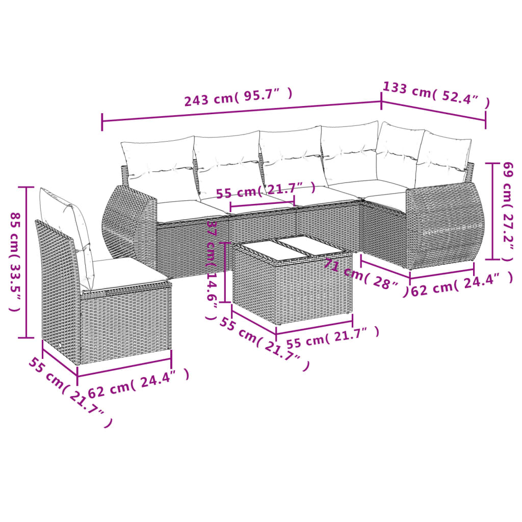 Set canapele de grădină cu perne, 7 piese, negru, poliratan GartenMobel Dekor
