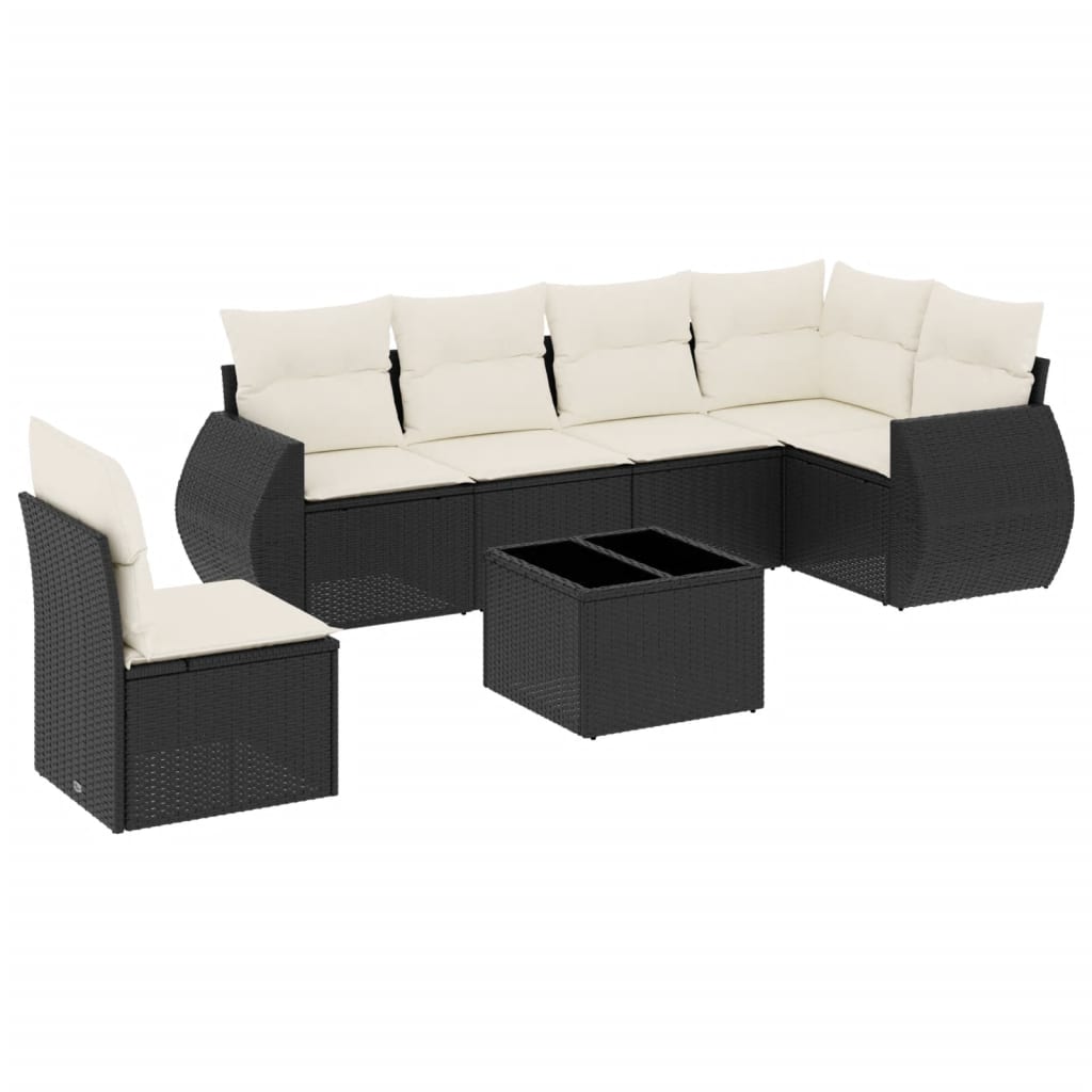 Set canapele de grădină cu perne, 7 piese, negru, poliratan GartenMobel Dekor