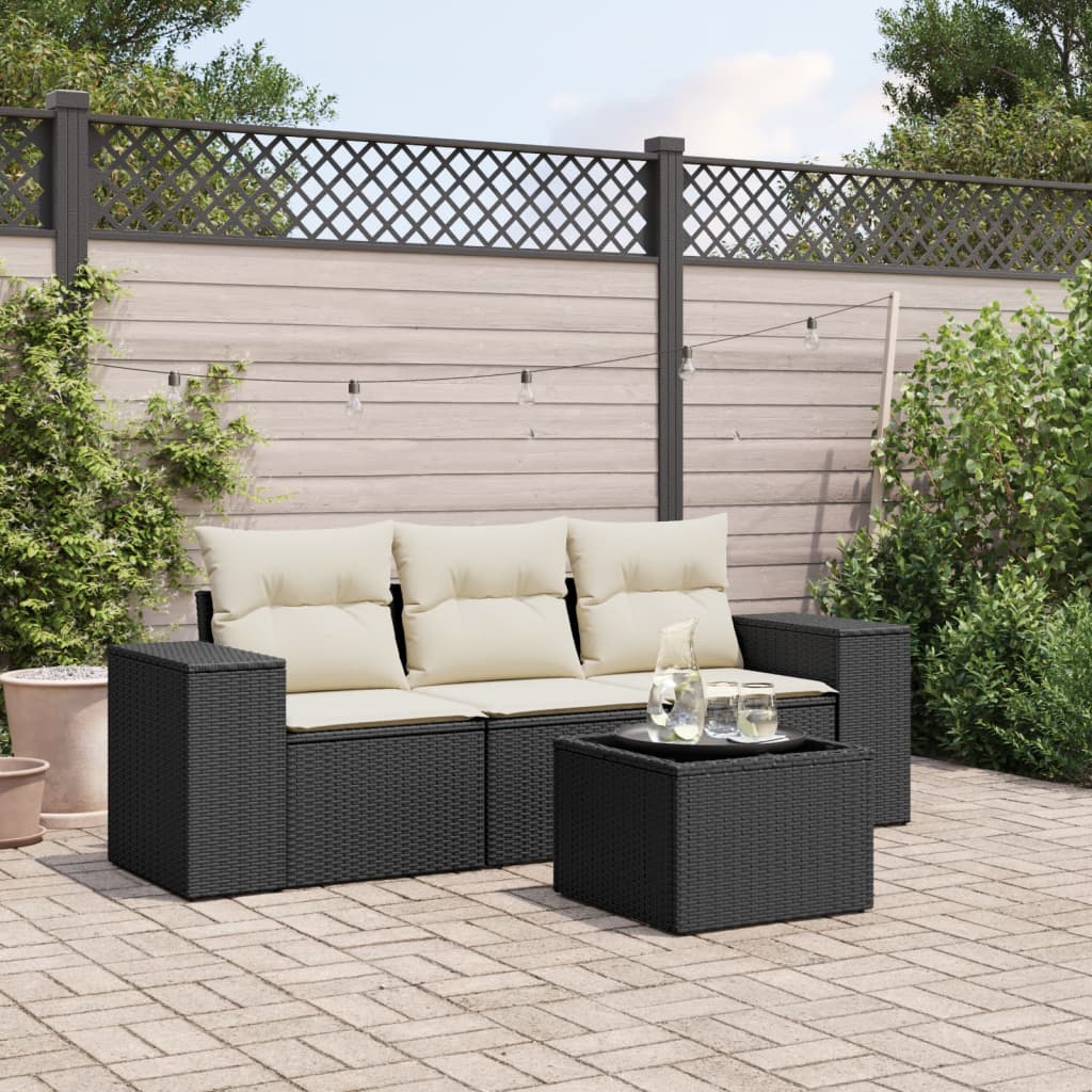 Set mobilier de grădină cu perne, 4 piese, negru, poliratan GartenMobel Dekor