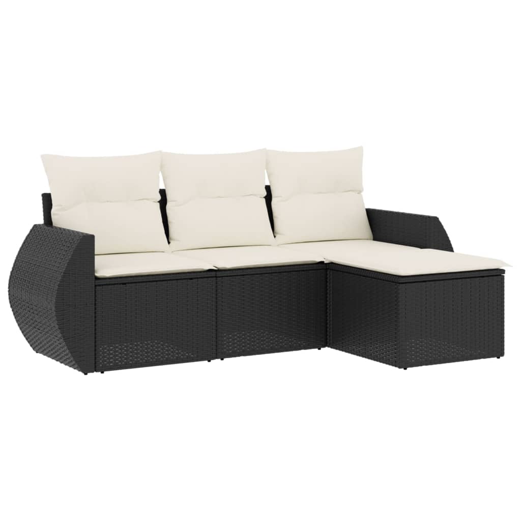 Set mobilier de grădină cu perne, 4 piese, negru, poliratan GartenMobel Dekor