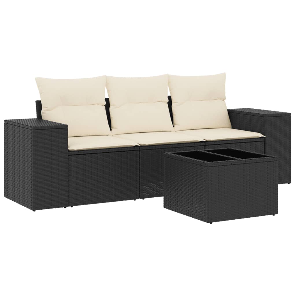 Set mobilier de grădină cu perne, 4 piese, negru, poliratan GartenMobel Dekor