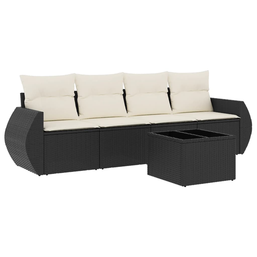 Set mobilier de grădină cu perne, 5 piese, negru, poliratan GartenMobel Dekor