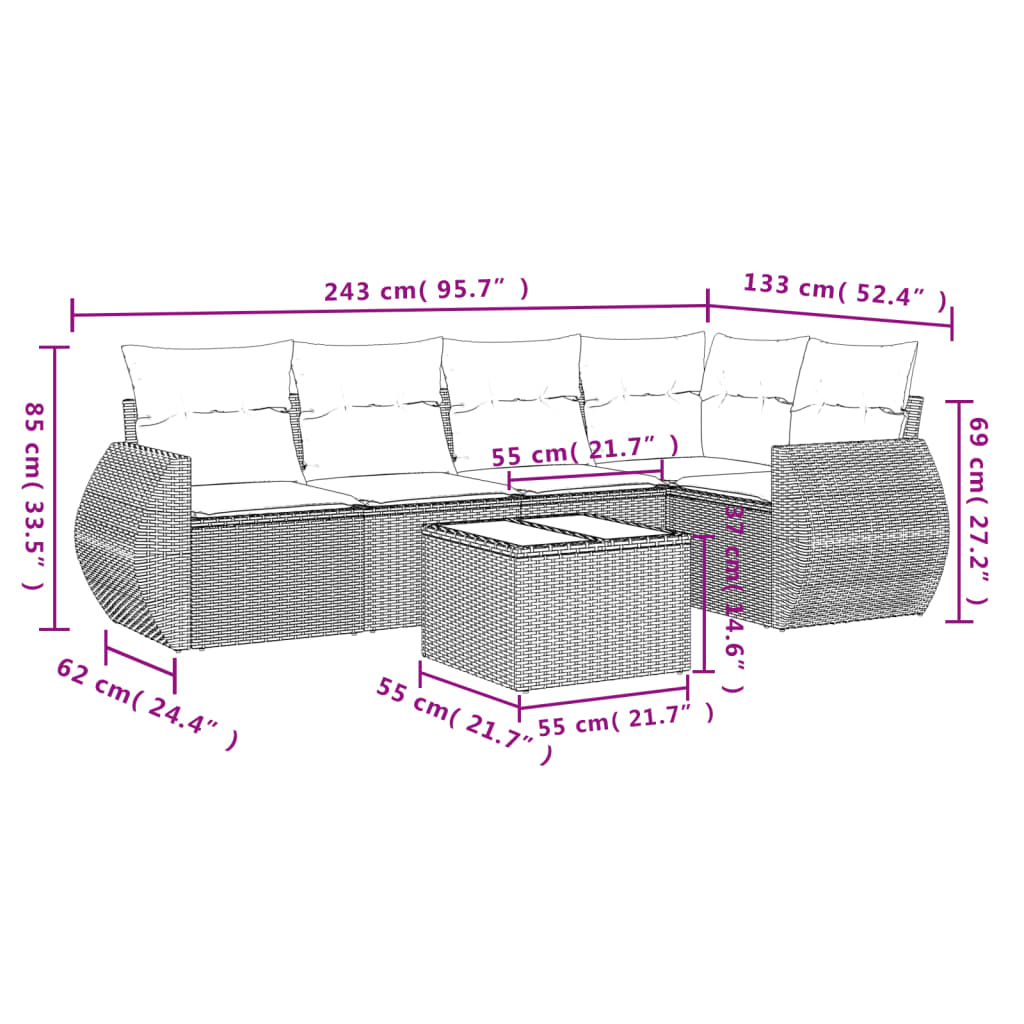 Set mobilier de grădină cu perne, 6 piese, negru, poliratan GartenMobel Dekor