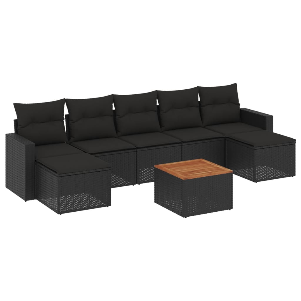 Set mobilier de grădină cu perne, 8 piese, negru, poliratan GartenMobel Dekor