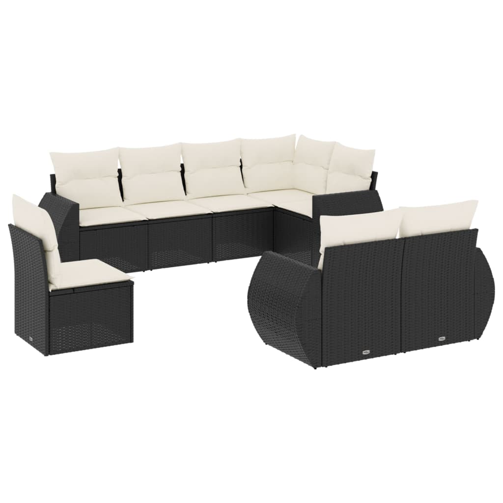 Set mobilier de grădină cu perne, 8 piese, negru, poliratan GartenMobel Dekor