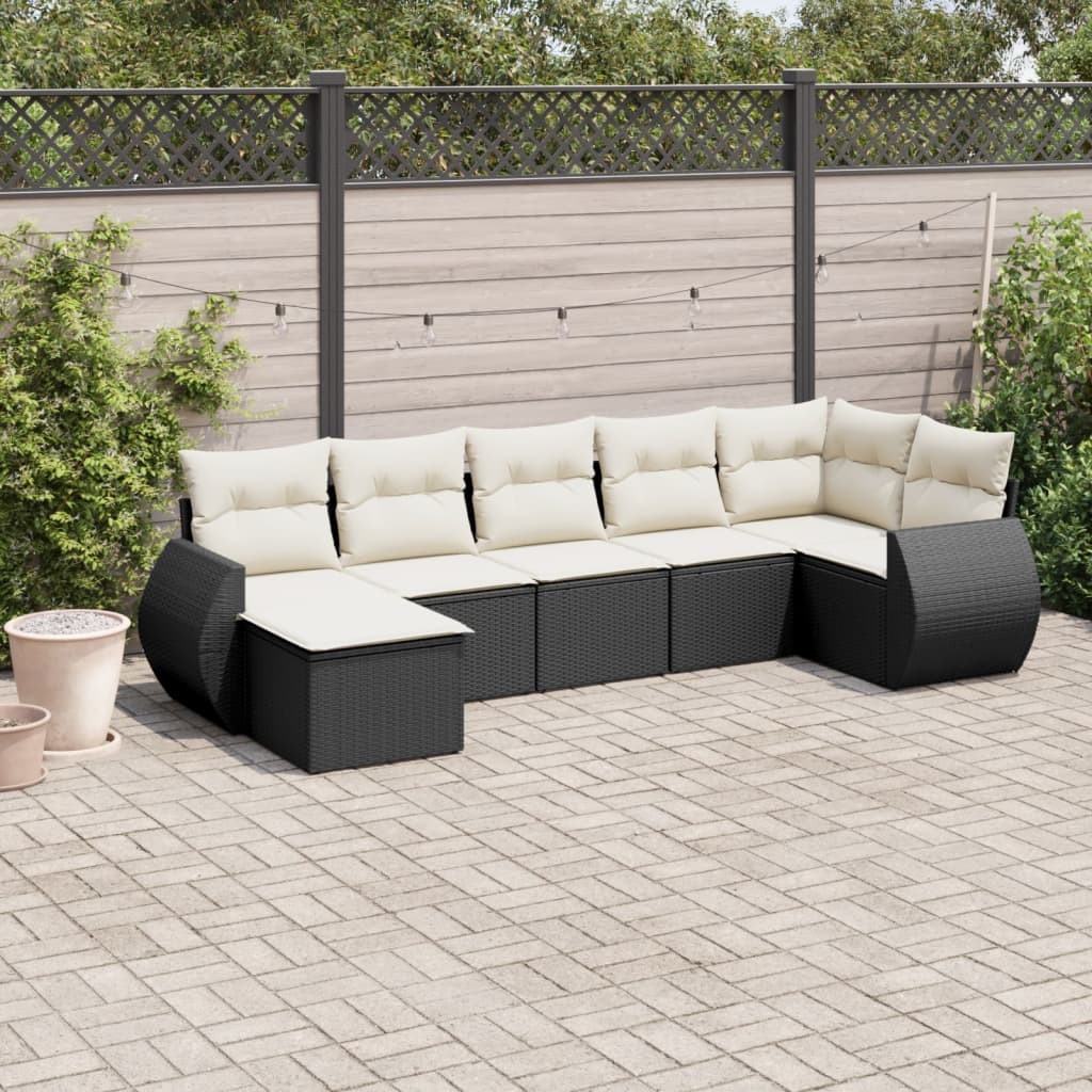 Set mobilier de grădină cu perne, 8 piese, negru, poliratan GartenMobel Dekor