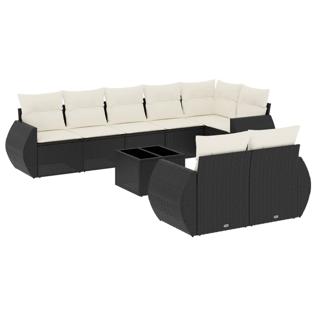 Set mobilier de grădină cu perne, 9 piese, negru, poliratan GartenMobel Dekor