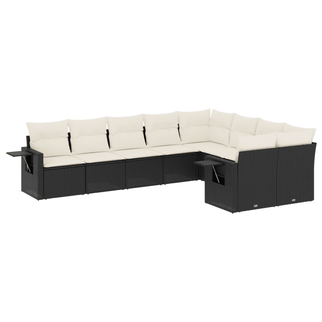 Set mobilier de grădină cu perne, 9 piese, negru, poliratan GartenMobel Dekor
