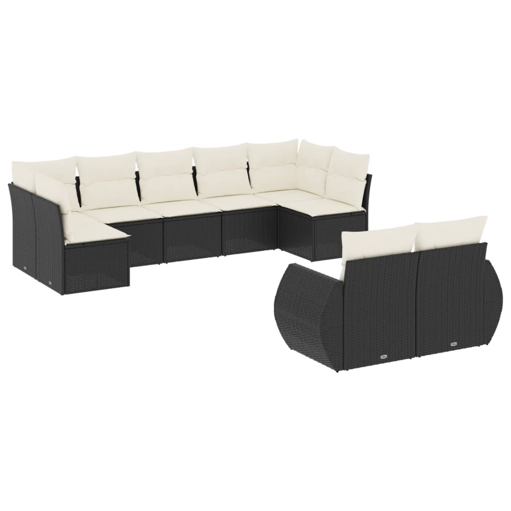 Set mobilier de grădină cu perne, 9 piese, negru, poliratan GartenMobel Dekor