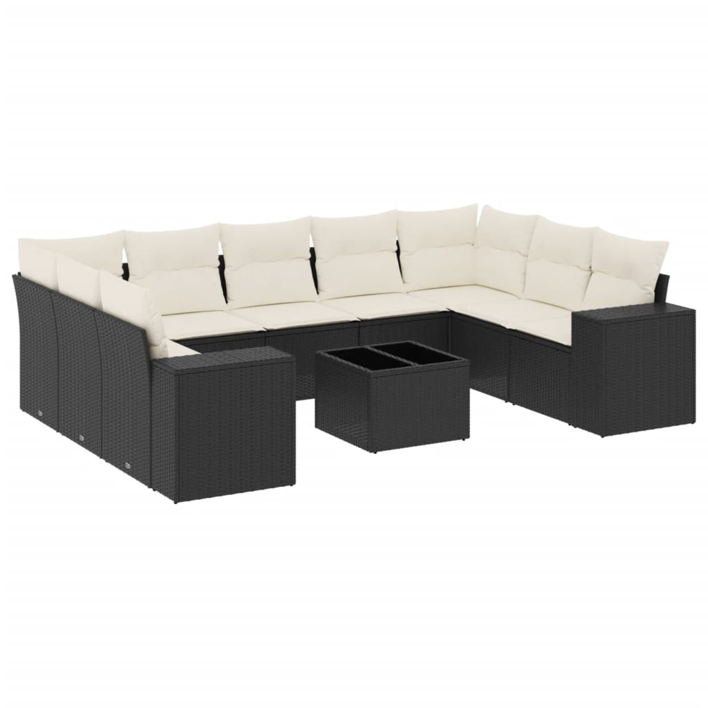 Set canapele de grădină cu perne, 10 piese, negru, poliratan GartenMobel Dekor