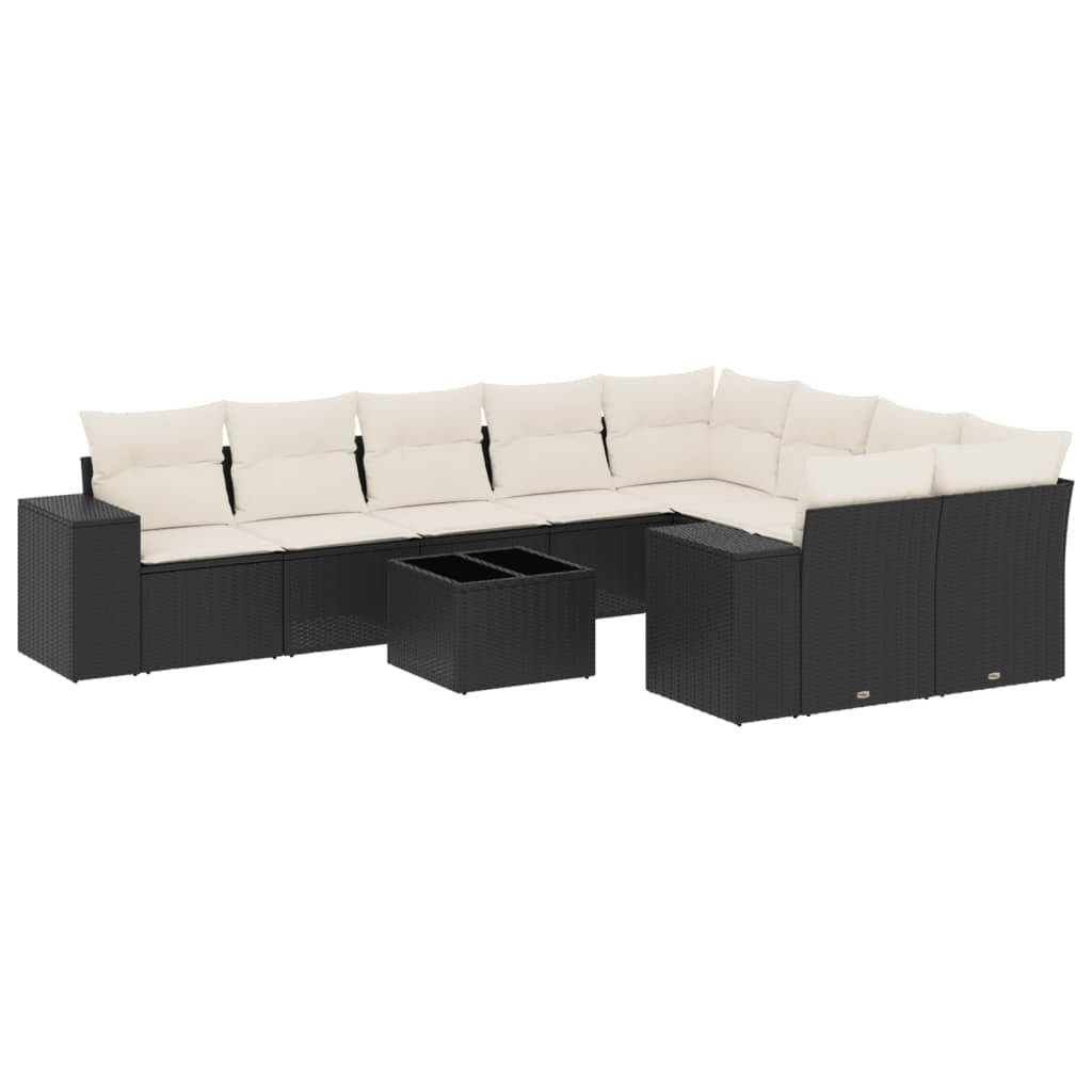 Set canapele de grădină cu perne, 10 piese, negru, poliratan GartenMobel Dekor