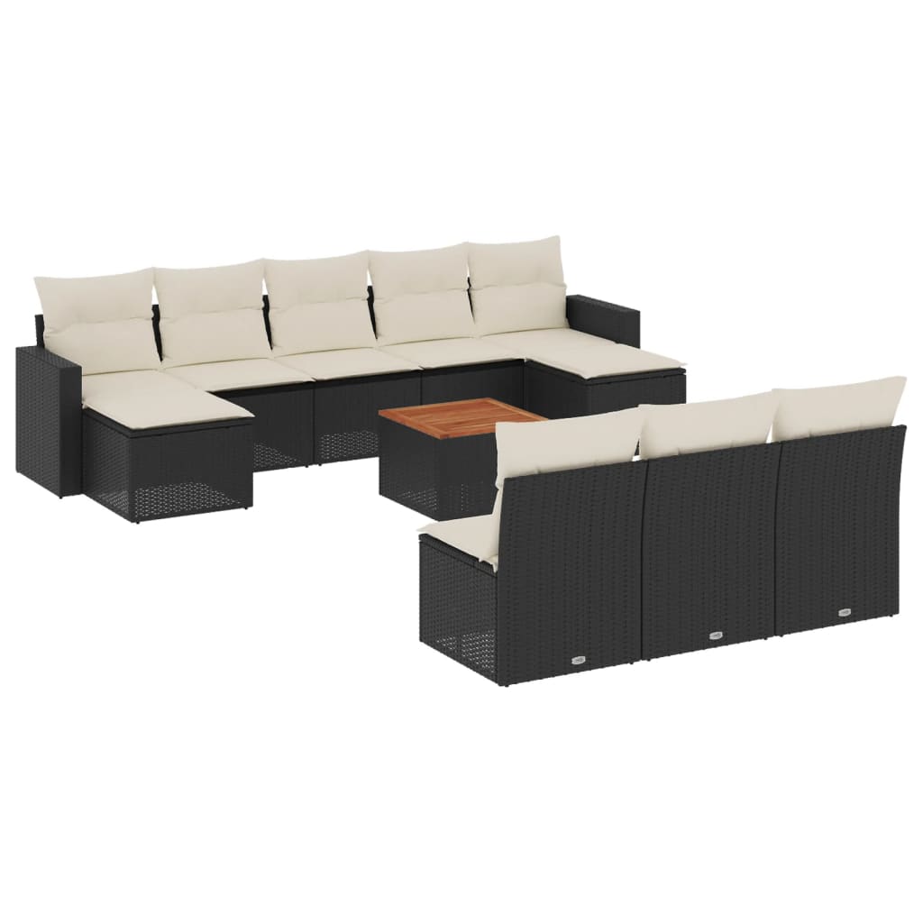Set canapele de grădină cu perne, 11 piese, negru, poliratan GartenMobel Dekor