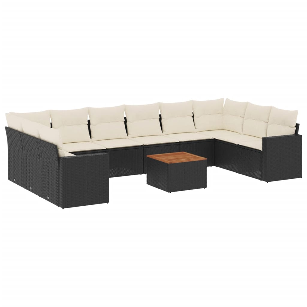 Set canapele de grădină cu perne, 11 piese, negru, poliratan GartenMobel Dekor