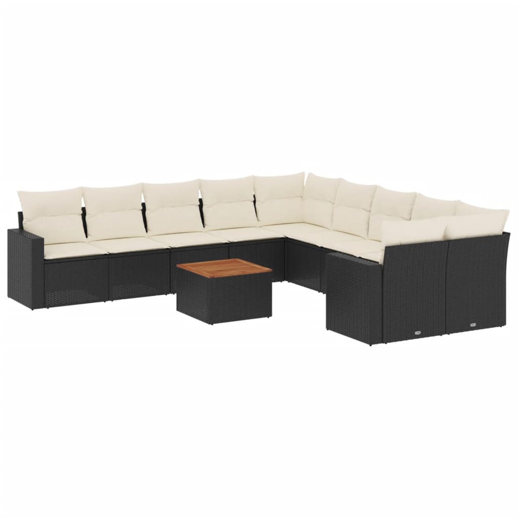 Set canapele de grădină cu perne, 11 piese, negru, poliratan GartenMobel Dekor