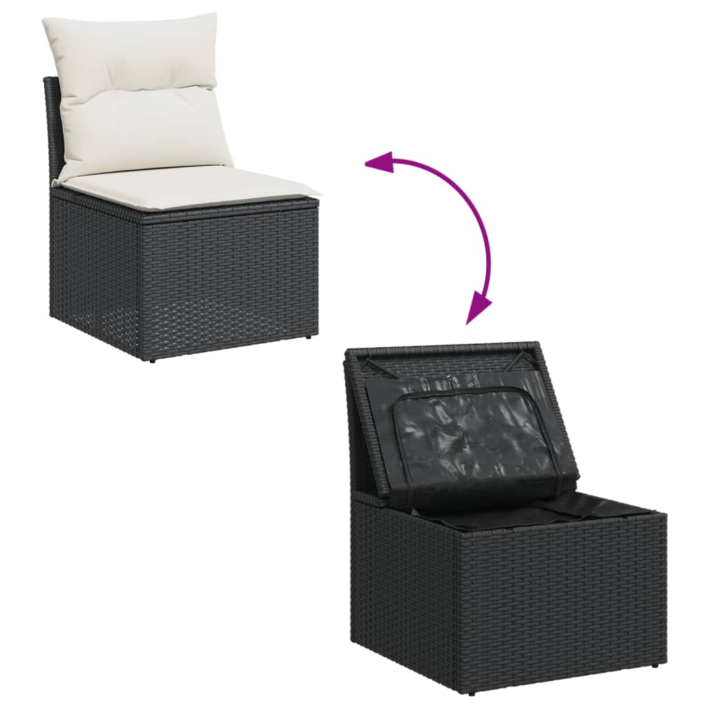 Set canapele de grădină cu perne, 11 piese, negru, poliratan GartenMobel Dekor