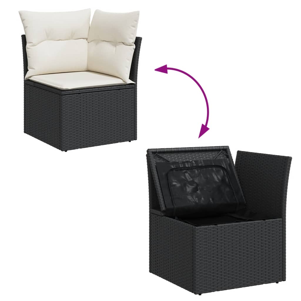 Set canapele de grădină cu perne, 11 piese, negru, poliratan GartenMobel Dekor
