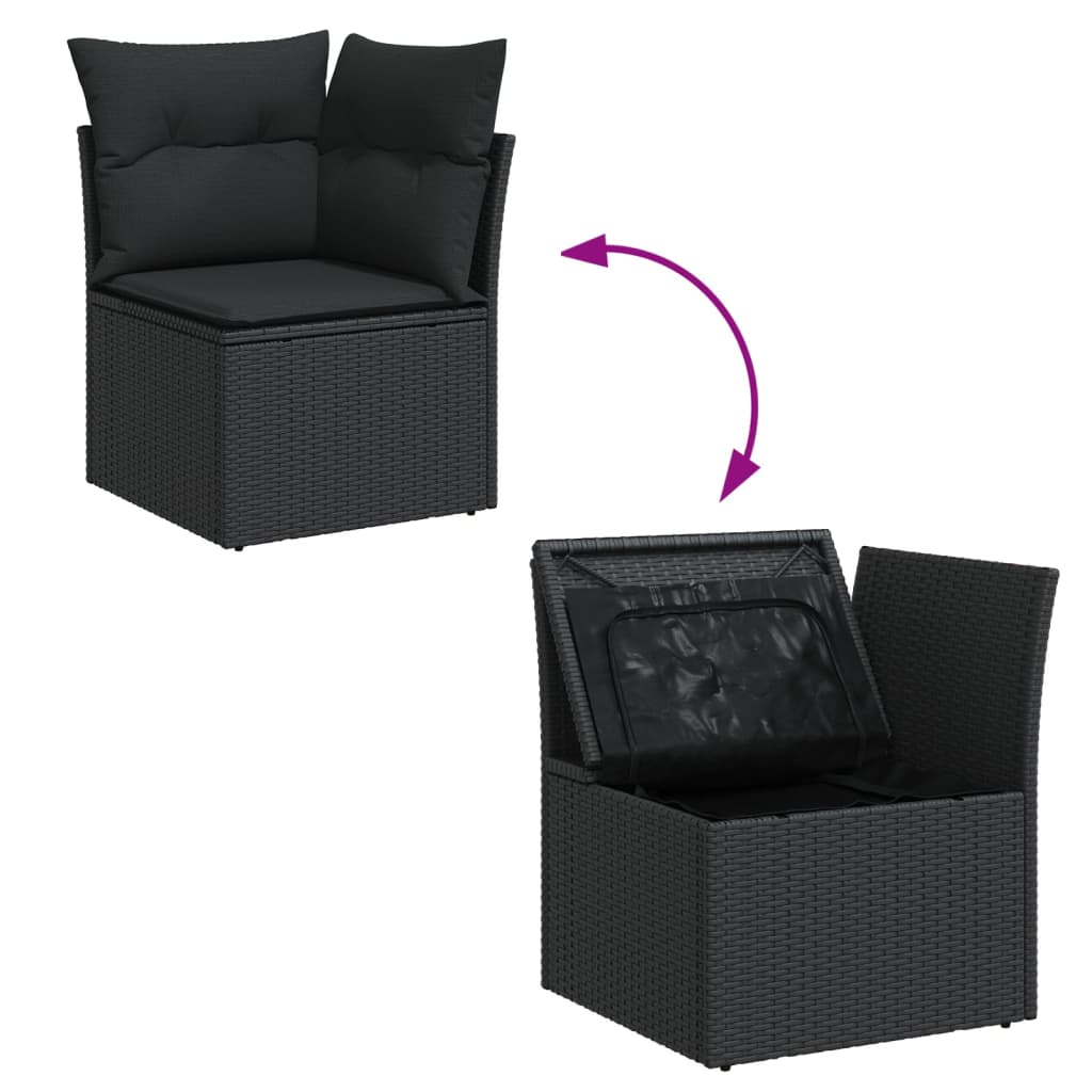 Set canapele de grădină cu perne, 11 piese, negru, poliratan GartenMobel Dekor