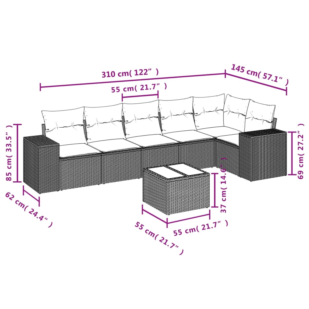 Set canapele de grădină cu perne, 7 piese, negru, poliratan GartenMobel Dekor