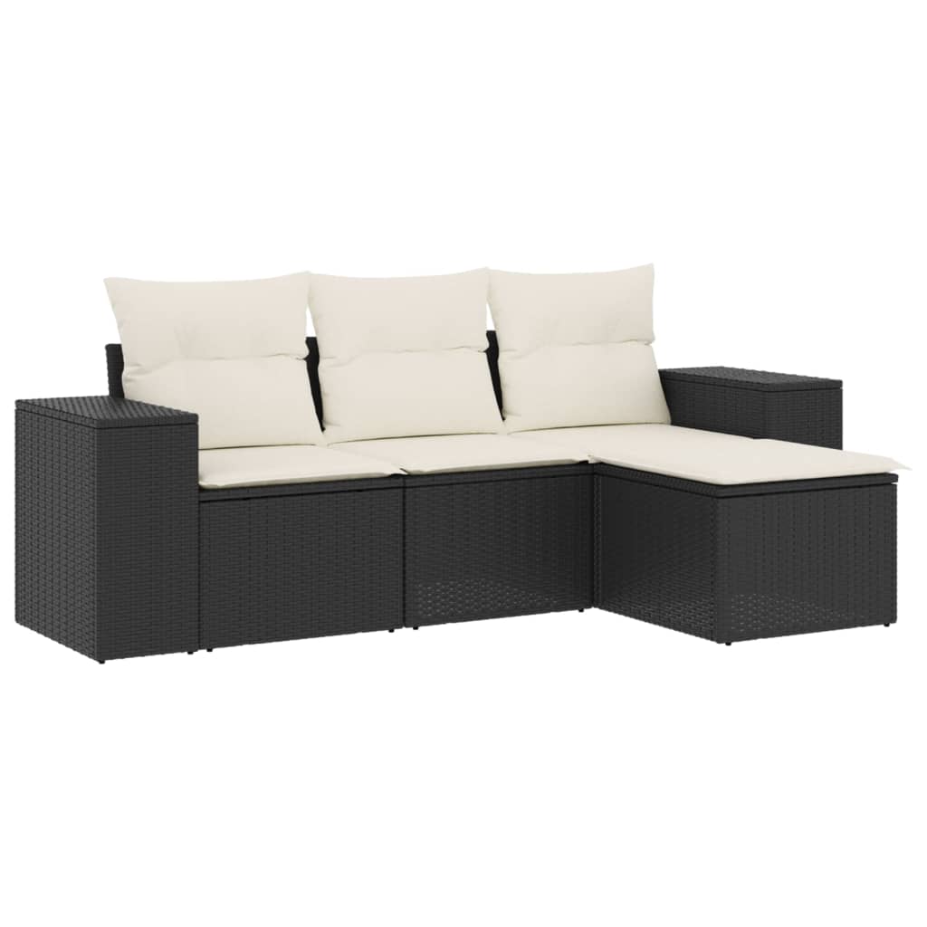 Set mobilier de grădină cu perne, 4 piese, negru, poliratan GartenMobel Dekor