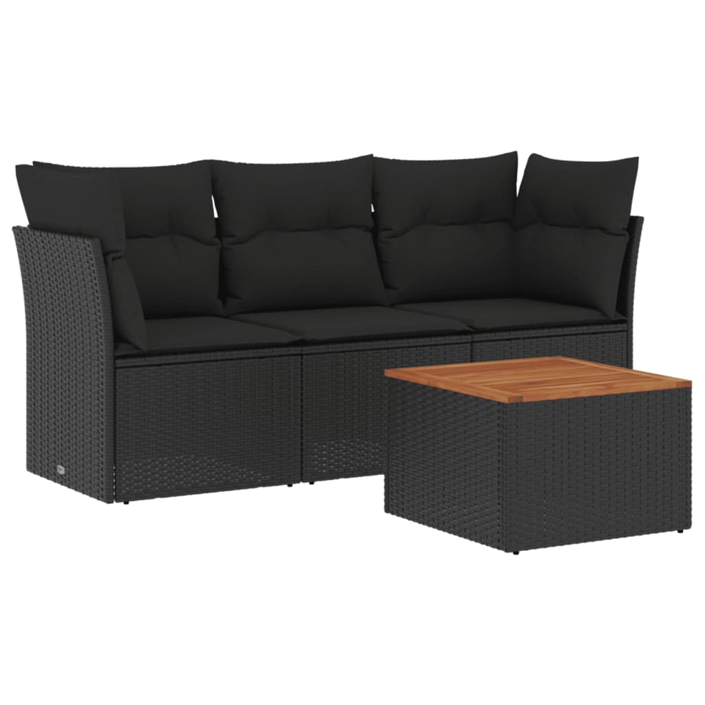 Set mobilier de grădină cu perne, 4 piese, negru, poliratan GartenMobel Dekor